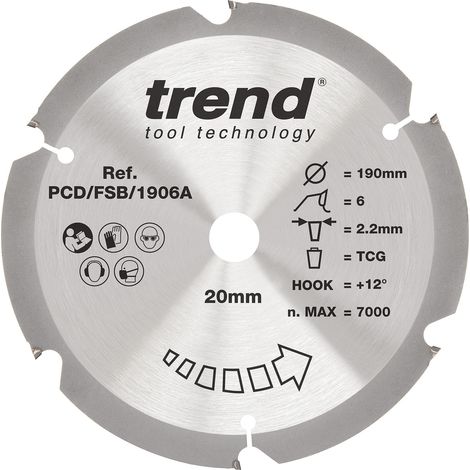 Lame de scie circulaire PCD fibre-ciment 190 mm, 20 mm, 6 dents (1/5)