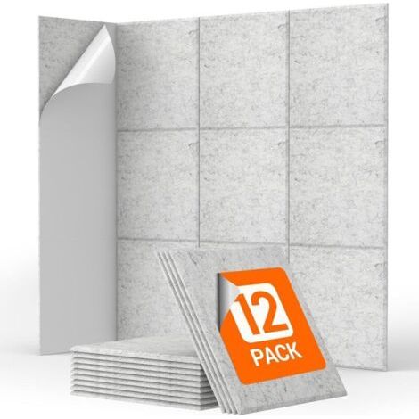 12 panneaux muraux insonorisants autocollants, 30 x 30 x 0,9 cm, mousse insonorisante haute densité, adaptés à l'insonorisation des bureaux,Gris clair (1/5)