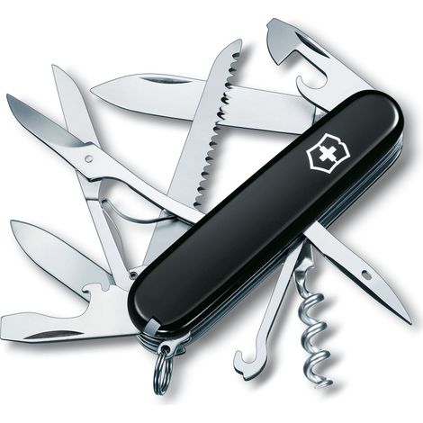 Schweizer Taschenmesser Victorinox Huntsman, inklusive Schere und Holzsäge, 15 Funktionen, für Camping, Farbe schwarz