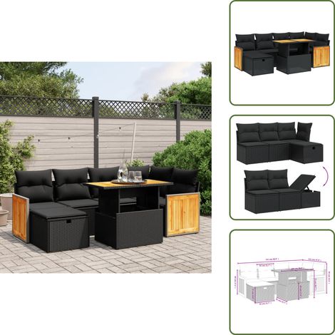 The Living Store 7-tlg. Garten-Sofagarnitur mit Kissen Schwarz Poly Rattan - Gartenmöbel - Sofasatz - Outdoor Möbel - PE-Rattan - Wetterfest (1/5)