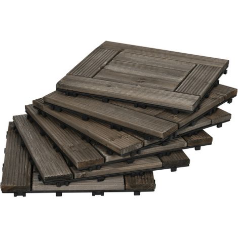 27 Pcs Wooden Interlocking Decking Tiles, 30 x 30 cm Outdoor Flooring Tiles, 2.5㎡ per Pack, for Patio, Balcony, Terrace, Hot Tub, Charcoal Grey