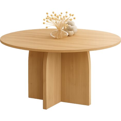Tavolo da pranzo fisso japandi rotondo EDITH 6 persone effetto legno faggio 110 cm