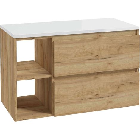 kielle Nefia - Mueble con encimera debajo del fregadero 90x54x45 cm, versión derecha, roble dorado/blanco brillante 50027S93R1 (1/5)