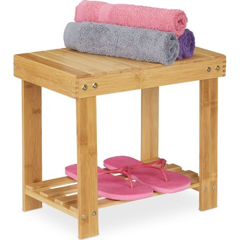 Relaxdays Fußbank Bambus, bis 100 kg, stabiler Tritthocker, Kinderhocker Bad, Fußhocker, HxBxT: 33,5 x 25 x 39 cm, natur