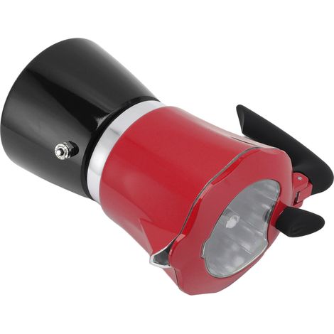 Cafetière de voyage portable en aluminium avec couvercle transparent, rouge et noir, modèle n° 6, 300 ml (1/5)