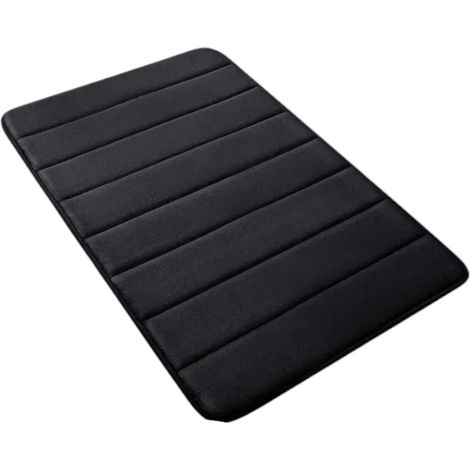 weiche, schnelltrocknende Badematte aus Memory-Schaum, schwarze, rutschfeste Duschmatte – maschinenwaschbar, geeignet für WC oder Dusche. PVC-Rückseite, flaches Profil (50 x 80 cm). (1/5)