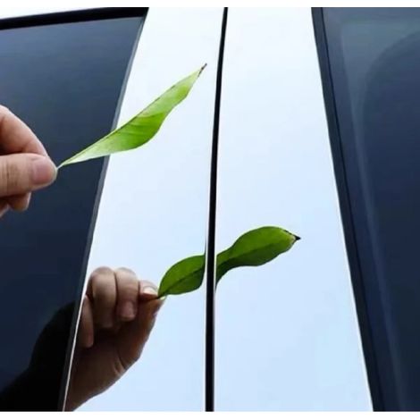 (Argent) 6 pièces de garnitures de montants B et C en carbone noir brillant argenté, compatibles avec BMW E46 berline 4 portes (1998-2005), ensemble complet de garnitures de vitres extérieures (1/4)