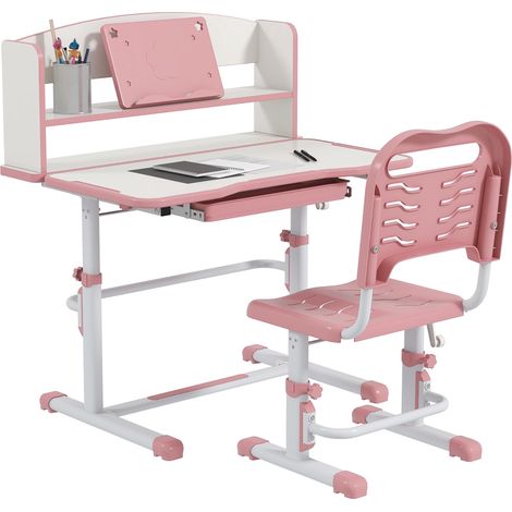 Ensemble bureau enfant avec chaise réglable en hauteur et plateau inclinable, 6-12 ans, rose (1/5)