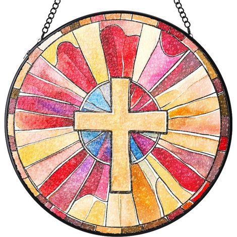 Attrape-soleil rond en vitrail – Ornement décoratif pour intérieur et fenêtre, idée cadeau femme homme maman papa, Diamètre : 9 cm (1/4)