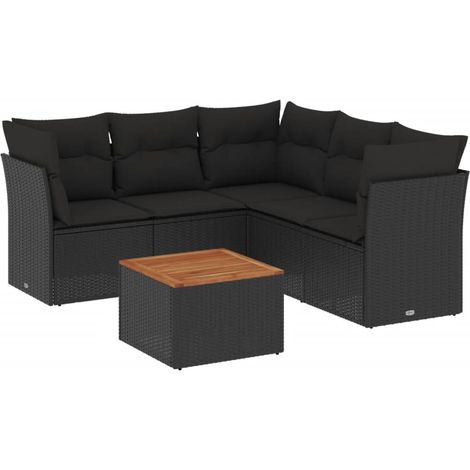 Maison Exclusive - Salon de jardin 6 pcs avec coussins noir résine tressée (1/3)