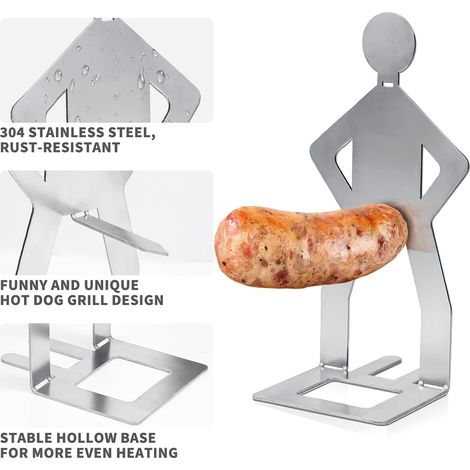 Ensemble de 4 accessoires de barbecue amusants : support à saucisses, support, grille portable, support de grille en acier inoxydable (1/4)