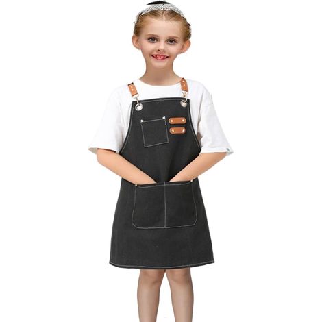 1 Tablier enfant, toile imperméable, réglable, 3 poches, cuisine jardin, 6-12 ans