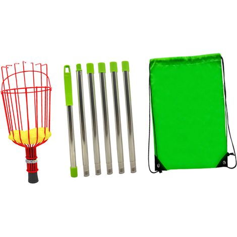 Cueille-fruits avec panier, perche télescopique en acier inoxydable, outil idéal pour cueillir avocats, glands, citrons, poires et mangues. Longueur : 2,4 m. Comprend 6 tiges de 80 à 240 cm. (1/5)