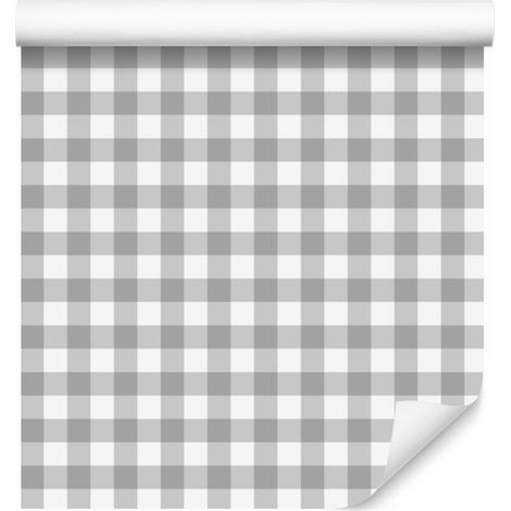 Papel pintado a cuadros gris claro para salón y dormitorio, 50x1000 cm. (1/5)