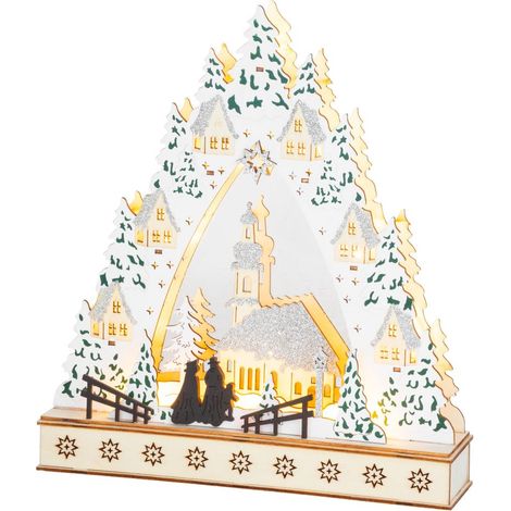 Dekoration MagicHome Weihnachten, Dorf mit Kirche, LED, MDF, 30x7x33,5 cm, 2x AAA (1/2)