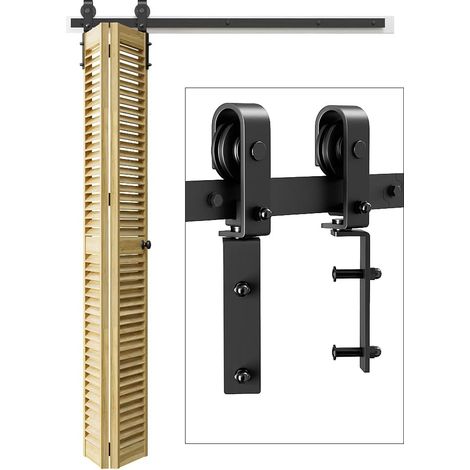 102cm Rail Porte Coulissante Pliante Kit Roulette Suspendue Systeme Noir pour Porte Coulissante Interieur 48cm Large (1/5)