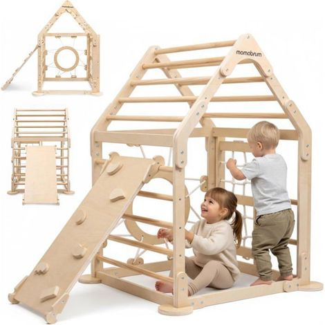 Zona de juegos interior de madera - Tobogán y muro de escalada - 152 x 92 x 118 cm