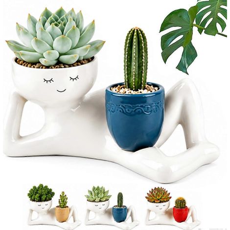 Pot de fleurs Lazy Guy Goofy 155/25 cm en résine bleu pour succulentes, figurine allongée décoration pour bureau (1/5)