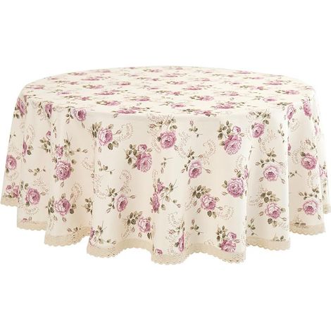 Nappe ronde de 70 pouces à motif floral, résistante aux taches et imperméable, idéale pour les tables de vin, la cuisine, les repas, l'intérieur et l'extérieur, ainsi que les buffets (beige). (1/5)