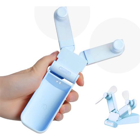 Ventilateur USB Mini Double Folding - Ventilateur Portable Bicolore Rechargeable USB pour Bureau Voyage Extérieur Intérieur - Bleu (1/5)