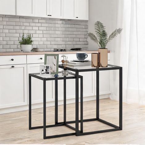 Table basse noir en acier verre trempé 42 x 42 x 51 cm (1/5)