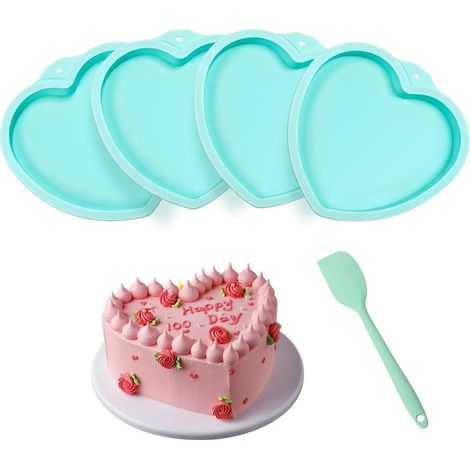 4-teilige herzförmige Silikon-Kuchenform, Regenbogen-Kuchenform, 20 cm (8 Zoll) antihaftbeschichtete, herzförmige Silikon-Schichtkuchenform für Kuchen, Brot, Törtchen, Muffins, Pizzen, Omeletts (1/5)
