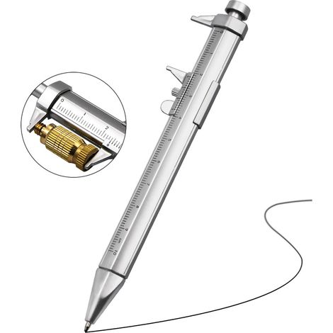 Messschieber, Kugelschreiber, Kunststoff, 0–100 mm, Messlineal, 2-in-1, multifunktional, mit Nachfüllung, Schwarz