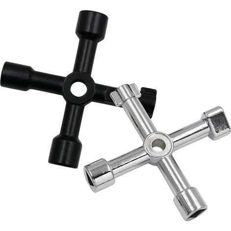 Lot de 2 clés utilitaires à 4 voies pour armoires électriques, compteurs de gaz, vannes d'eau et panneaux, clés de service multifonctions (noir et argenté) (1/5)