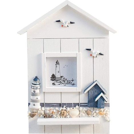 Armoire à clés en bois - Boîte à clés murale - Coffret de rangement décoratif pour clés - Porte-clés - Étagère de rangement pour petits objets - Design méditerranéen en bois (1/5)
