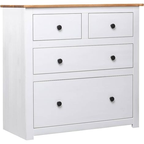 Aparador de madera maciza pino estilo Panamá blanco 80x40x83 cm (1/4)