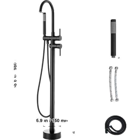 Robinet de baignoire, design autoportant, douchette incluse, Noir mat (1/2)