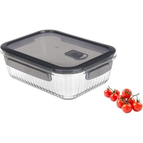 Contenitore in vetro rettangolare Nordic da 1500 ml resistente al calore con coperchio ermetico, scanalato, lavabile in lavastoviglie. (1/5)