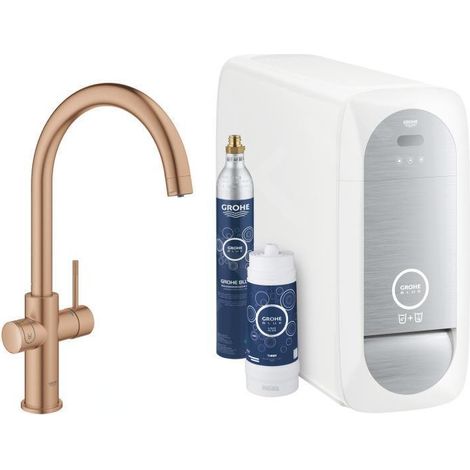 Grohe – Mitigeur monocommandé pour évier – Kit de démarrage – Bec tube pivotant 224 mm – Hauteur 418 mm – Fonction filtre pour eau pétillante