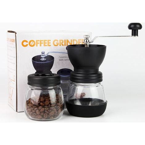 Macinacaffè manuale con meccanismo di macinazione in ceramica, due contenitori in vetro (310 g ciascuno), una spazzola e un cucchiaio dosatore. (1/5)