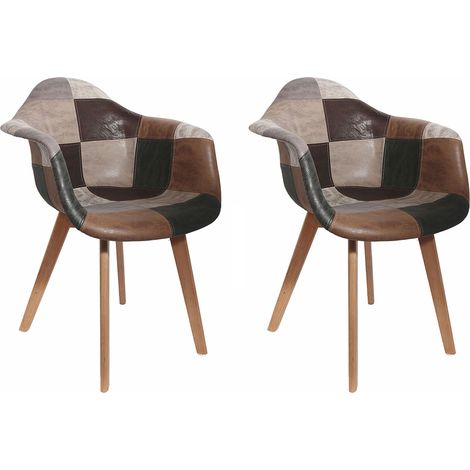 M&S – Lot de 2 fauteuils relax en tissu polyester marron – Design patchwork contemporain – Dimensions 62x59x84 cm – Assise confortable avec accoudoirs