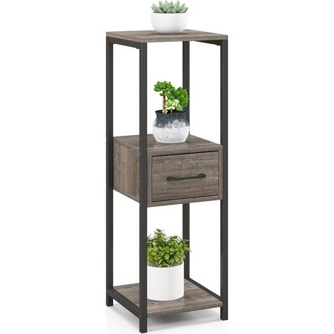 Costway – Support à plantes en métal 3 niveaux – Etagère avec tiroir et dispositifs anti-basculement – Dimensions 30,5x30,5x92cm – Gris et noir (1/5)
