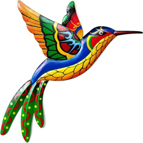 Décoration murale en forme de colibri en métal - Oiseau en fer forgé - Décoration murale à suspendre - Intérieur ou extérieur - 1 pièce, Jaune (1/5)