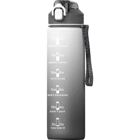 Bouteille À Eau - Marqueur Horaires - Paille En Silicone - Bouchon Flip-Top Étanche - Ouverture À Une Main - 750 ml (1/5)