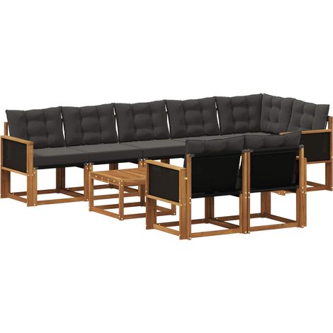 Set di divani da esterno con cuscino 9 pcs Naturale e Nero vidaXL (1/5)