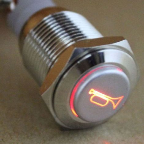 16mm Puissance Rouge LED 12V 3A Bouton Poussoir Voiture Klaxon Momentané Interrupteur à Bascule Commutateur Métal Corne Orateur Ho (1/5)