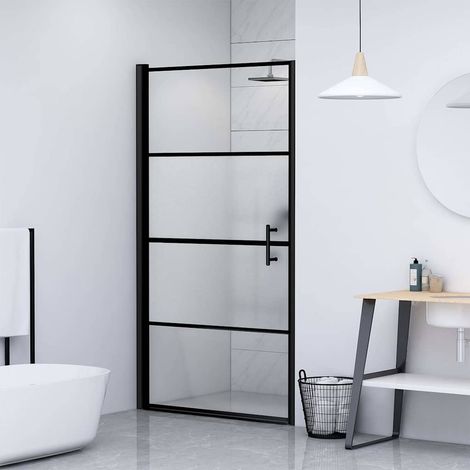 Porte De Douche Porte et paroi de douche - 91x195 cm Verre trempé demi-dépoli Noir BV111638 - BonneVie (1/5)