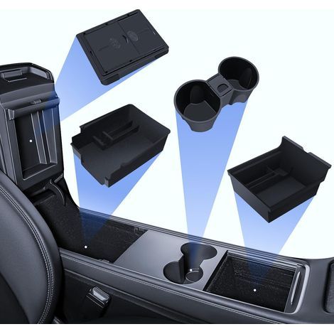 Accessories for Tesla Model Y 2021-2024 and Model 3 2021-2023, Center Console Organizer, Armrest Storage Box, Hidden Storage Box and Cup Holder (1/5)