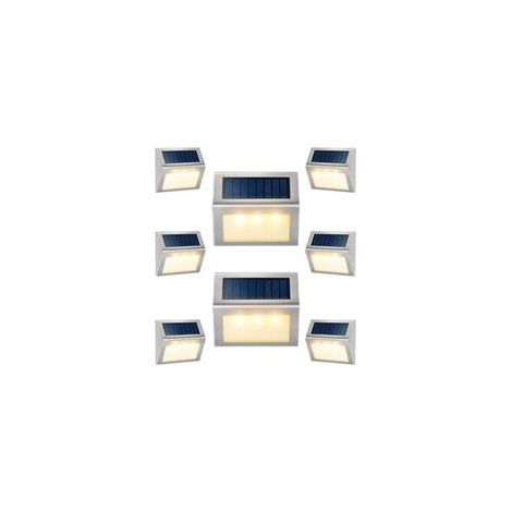 Set mit 8 Solarleuchten mit je 3 LEDs, Wandleuchten, Zaunleuchten, Treppenleuchten, Balkonleuchten, Gartenleuchten aus Edelstahl - Crezuo