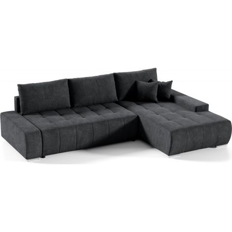 Tendencio – Canapé d'angle convertible noir 265 cm – 5 places – Méridienne avec coffre de rangement – Design moderne et fonctionnel
