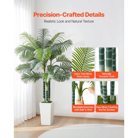 Palmier Artificiel Areca, 1,8 m, Plante Artificielle Tropicale en Pot Blanc, Faux Arbre Tropical Palmier Areca Tronc Épais, Fausse… (1/5)