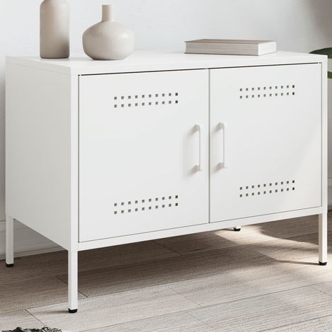 vidaXL Meuble TV blanc 68x39x50,5 cm acier (1/5)