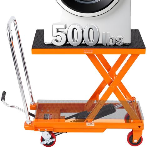 Carro elevador hidráulico VEVOR, 500 lbs, 28,5", mesa manual, 4 ruedas, antideslizante, 226,8 kg-b, naranja-a (1/2)