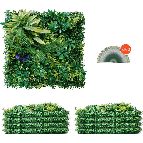 VEVOR Pannelli da Parete in Erba Artificiale, 8 Pezzi da 500 x 500 mm Pannello di Bosso Verde Combinato 3D per Decorazioni Verdi per Interni ed Esterni e Copertura di Recinzione in Edera, per Giardino