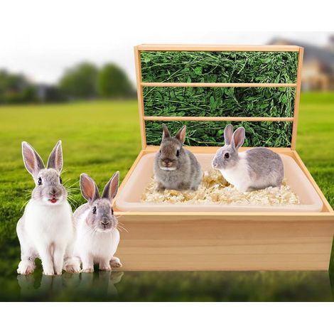 Rabbit Feeder with Litter Tray,2 in 1 Guinea Pig Hay Feeder,Rabbit Feeder,Grass Food Holder with Removable Plastic Litter Tray,Reduces Hay Waste (1/5)