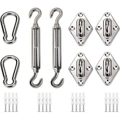 Kit de fixation pour voile d'ombrage rectangulaire, en acier inoxydable, robuste, pour jardin, terrasse, cour (1/5)